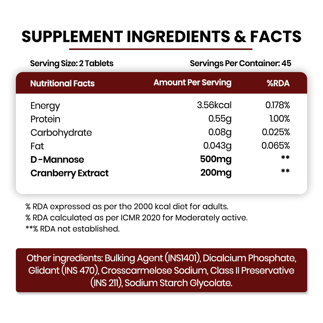 Vlado's Himalayan Organics D-MANNOSE + CRANBERRY Antioxidant Rich Supplement - 90 Tablets