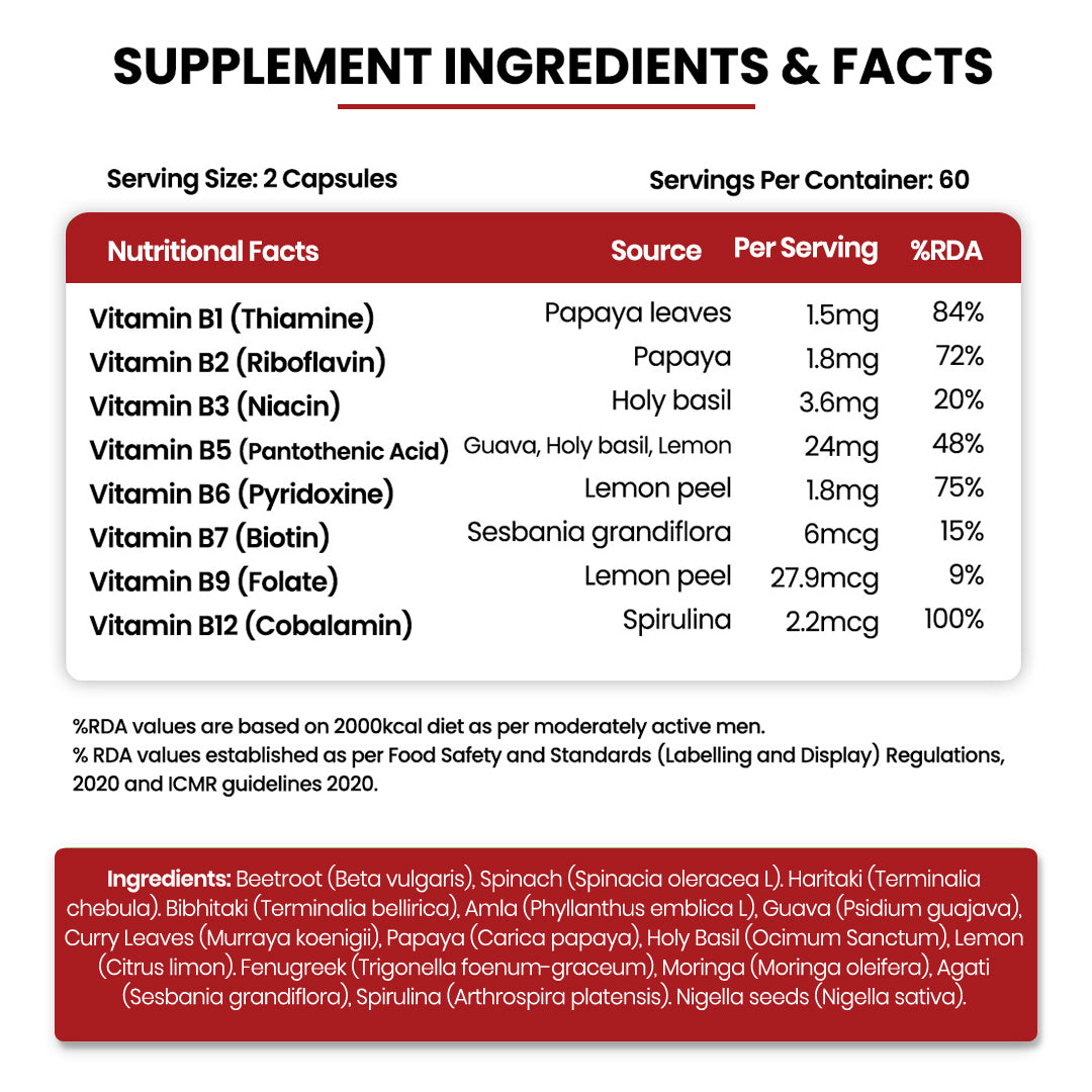 Vlado's Himalayan Organics Natural Vitamin B12 with B1, B2, B3, B5, B6, B7, B9 & Moringa | Plant-Based Formula | 120 Vegetarian Capsules