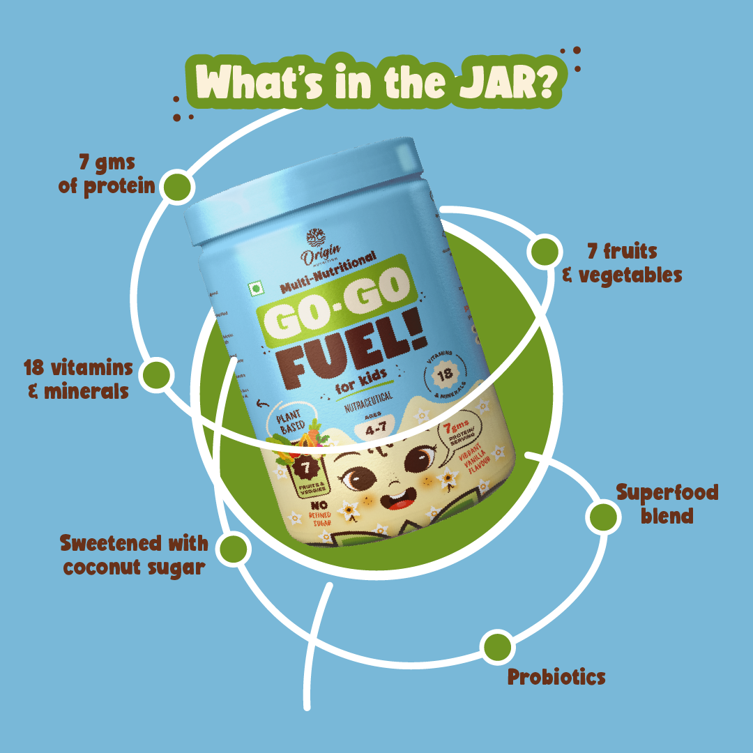 Origin Nutrition Vegan Multi Nutritional, Vanilla drink for kids with 7gm Plant-Based Protein, 7 fruits and vegetables, 18 minerals and vitamins. Gluten Free, Soy Free, Dairy Free, No Added Sugar, Soy Free, Non - GMO, ages 4-7, 400g