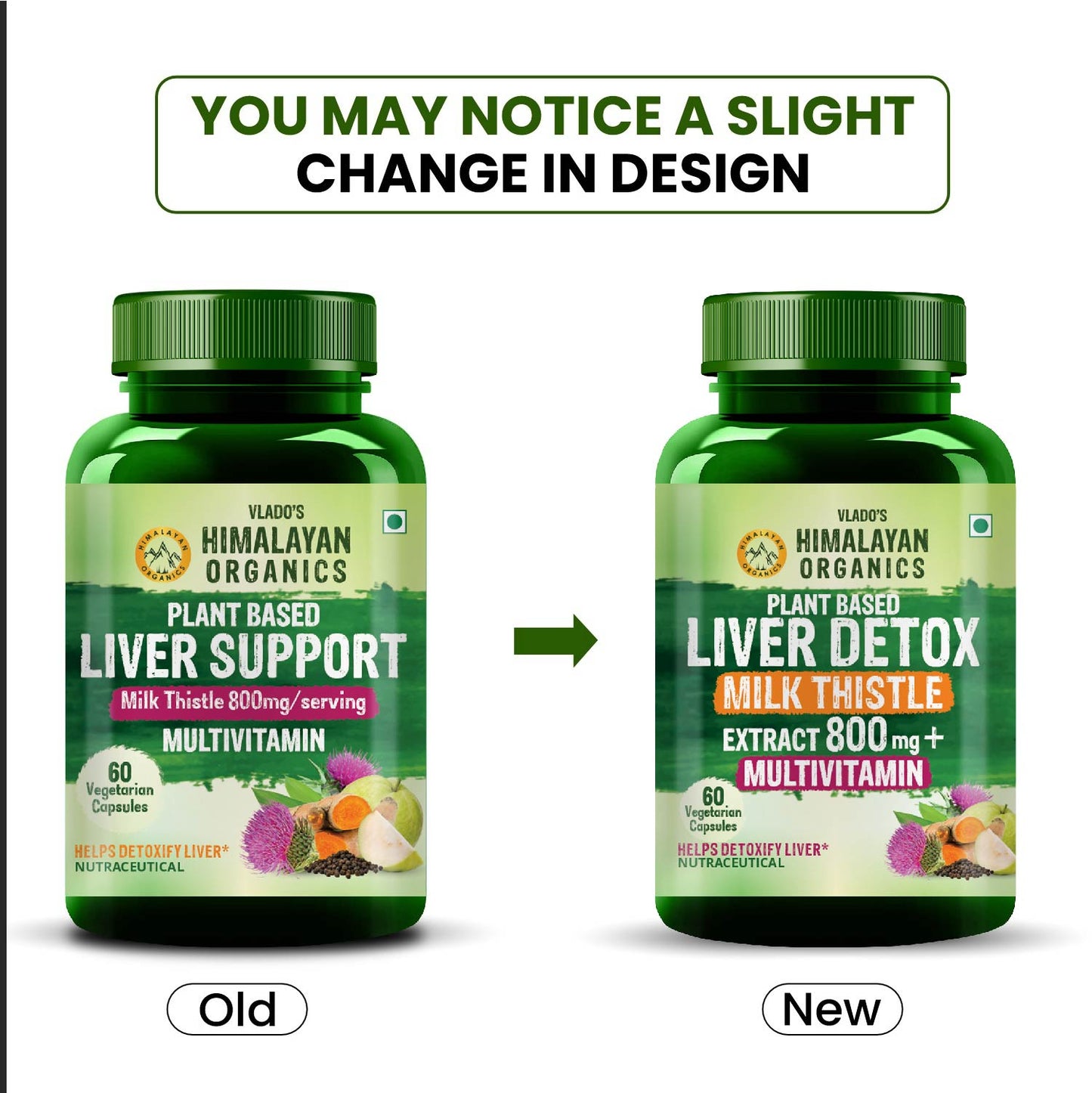Vlado's Himalayan Organics Plant Based Liver Detox Supplement With Milk Thistle- 800mg (30:1) I Good For Men & Women - 60 Veg Capsules