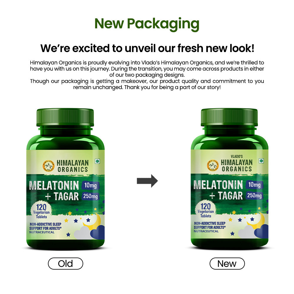 Vlado's Himalayan Organics Melatonin 10mg + Tagar 250mg | Potent Sleep Aid Formula | 120 Tabs