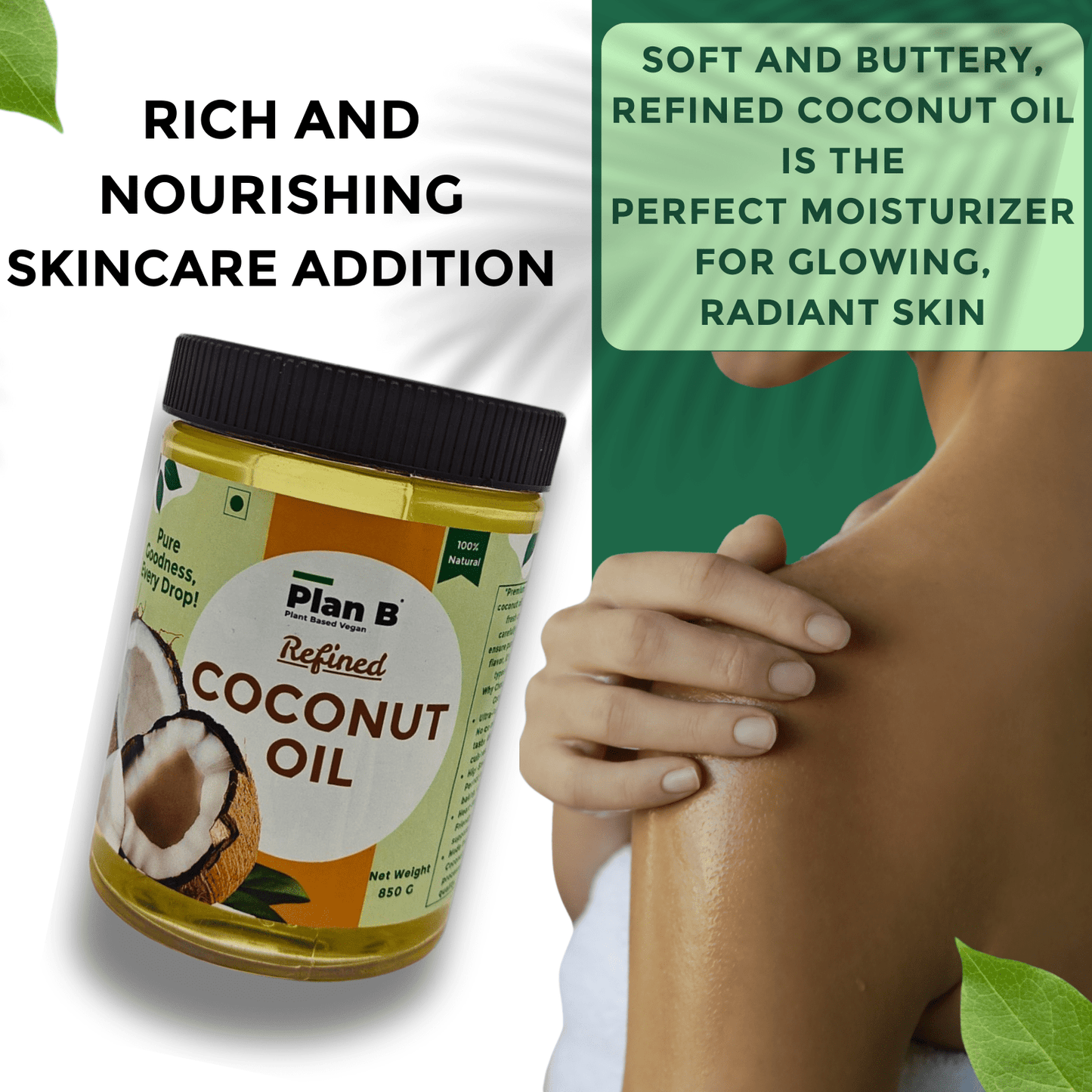 Plan B Refined Coconut Oil 850g – Pure & Premium | Neutral Aroma & Taste | Ideal for Cooking, Frying, Baking, Skin & Hair Care | Non-GMO, High Smoke Point