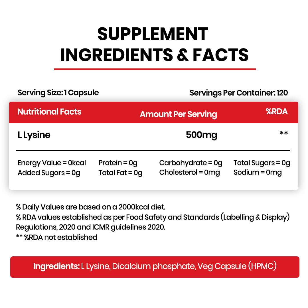 Vlado’s Himalayan Organics L-Lysine 500mg Essential Amino Acid | 120 Veg Capsules