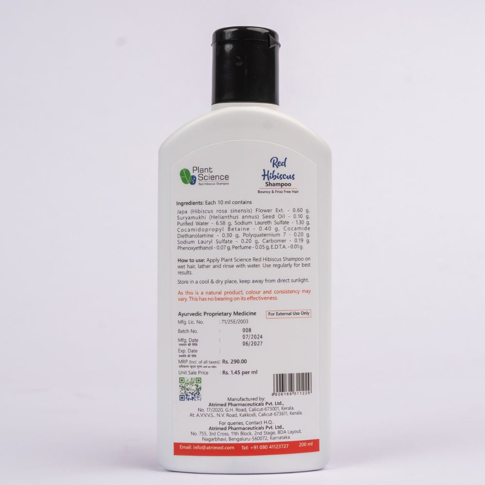 Atrimed Plant Science Red Hibiscus Shampoo | For Bouncy & Frizz Free Hair 200ml | Pack of 1