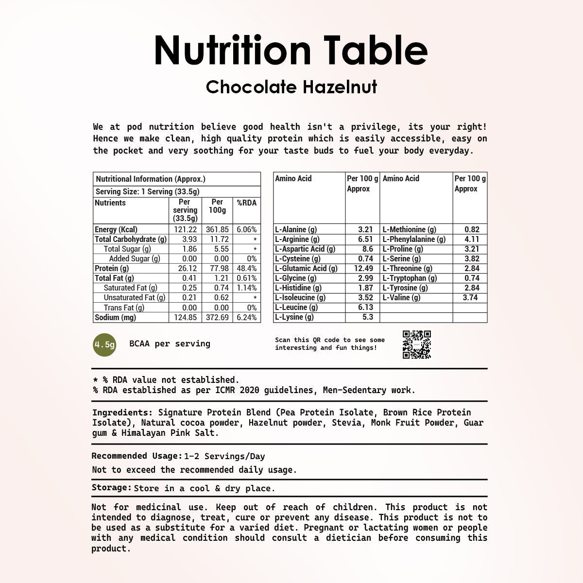 POD NUTRITION Pea Protein Isolate Powder | Vegan Plant Protein, No Added Sugar, Dairy Free| Clean & Easy to Digest with Essential Amino Acids (1kg, Chocolate Hazelnut)