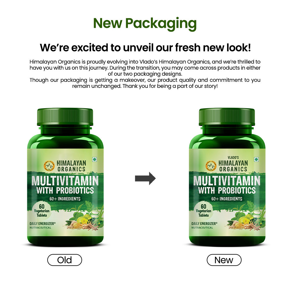 Vlado's Himalayan Organics Multivitamin with Probiotics (60 Tablets) 60 Ingredients for Men & Women with Vitamin C, D, E, B3, B12, Zinc, Giloy & Biotin