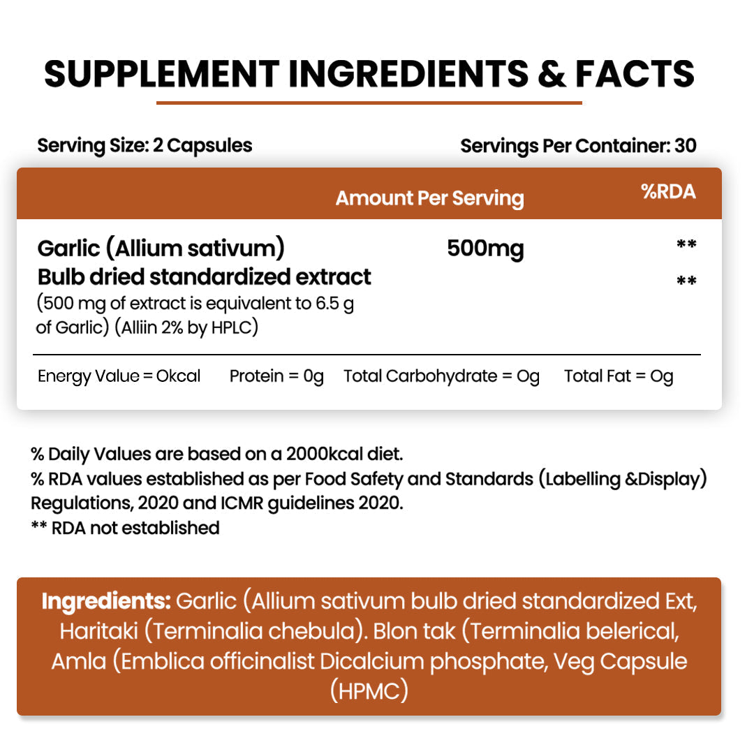 Vlado’s Himalayan Organics Garlic 500mg Supplement | Extract (1:13) Allium Sativum - 60 Veg Capsules