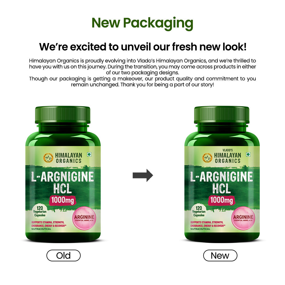 Vlado's Himalayan Organics L-Arginine 1000 mg With Chromium Picolinate Supplement | Improve Muscle Growth Boost Energy And Stamina | Good For Men And Women - 120 Veg Caps