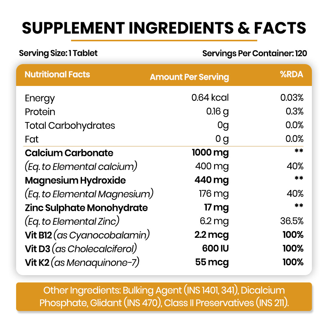 Vlado's Himalayan Organics Calcium Magnesium Zinc Vitamin D3 & B12- 120 Vegetarian Tablets