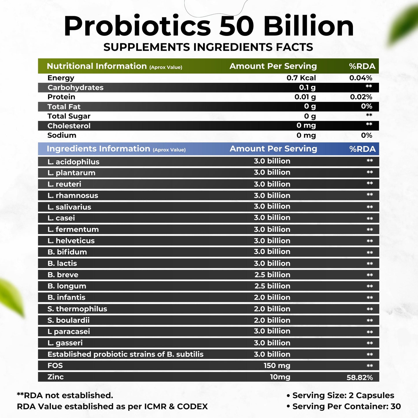 Health Veda Organics Probiotics 50 Billion CFU Multi-Strains | 60 Veg Capsules | 10X Better Digestion, Immunity Support | Improves Gut Health | For Both Men & Women
