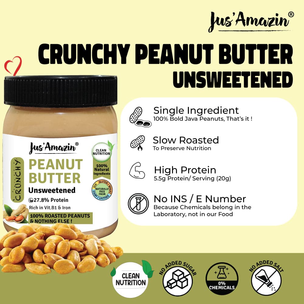 Jus Amazin CRUNCHY  Peanut Butter - Unsweetened (325g)