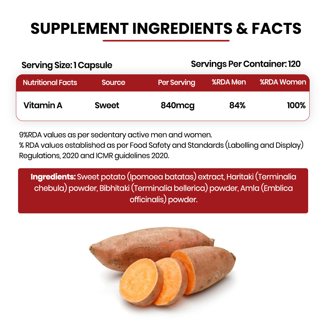Vlado's Himalayan Organics Plant-Based Vitamin A Supplement | Sourced from Sweet Potato & Triphala | 120 Veg Capsules