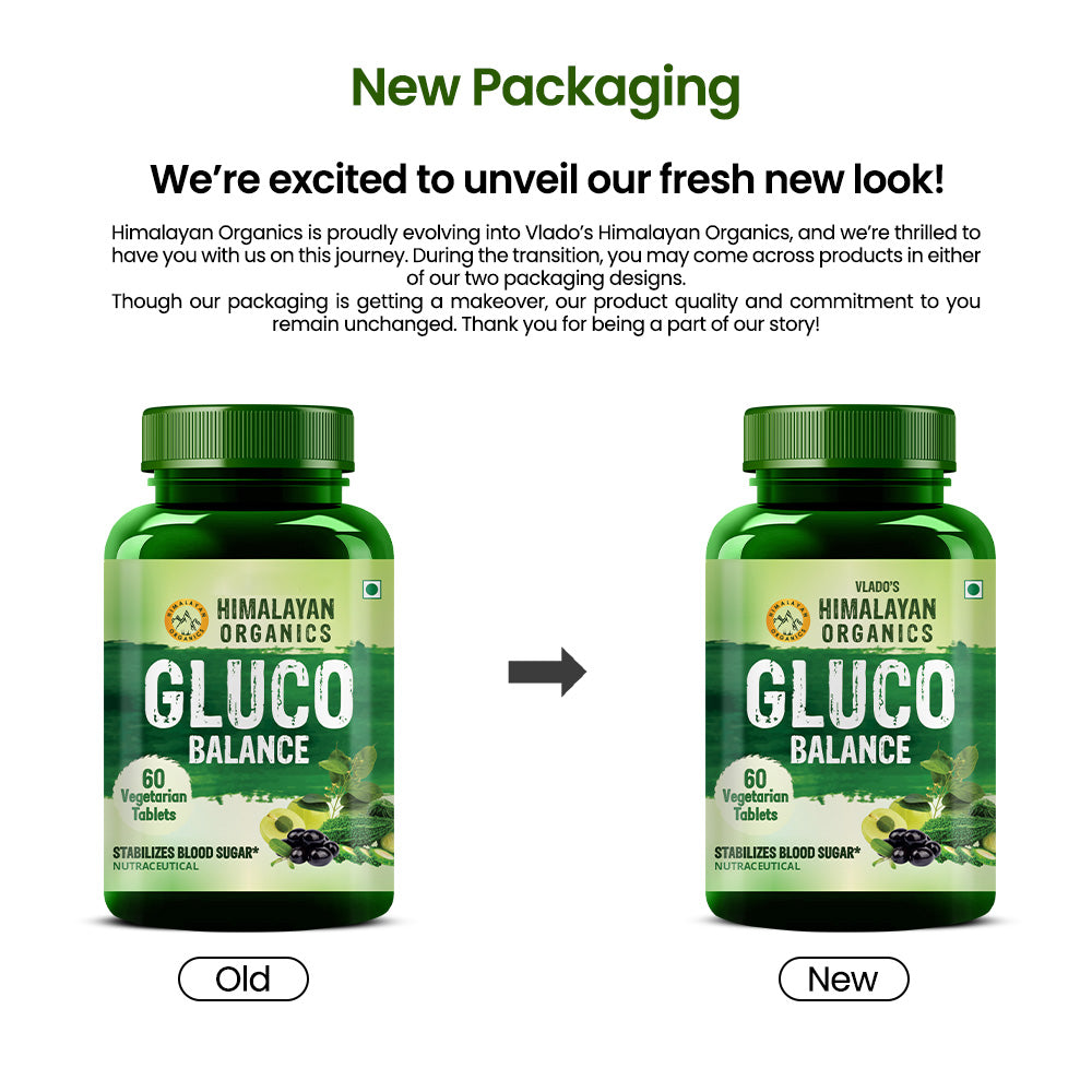 Vlado's Himalayan Organics Plant Based Gluco Balance Insulin Resistance, Diabetes Control | Jamun, Bittermelon, Amla, Gudmar, Chirayta Extracts | 60 Veg Tablets