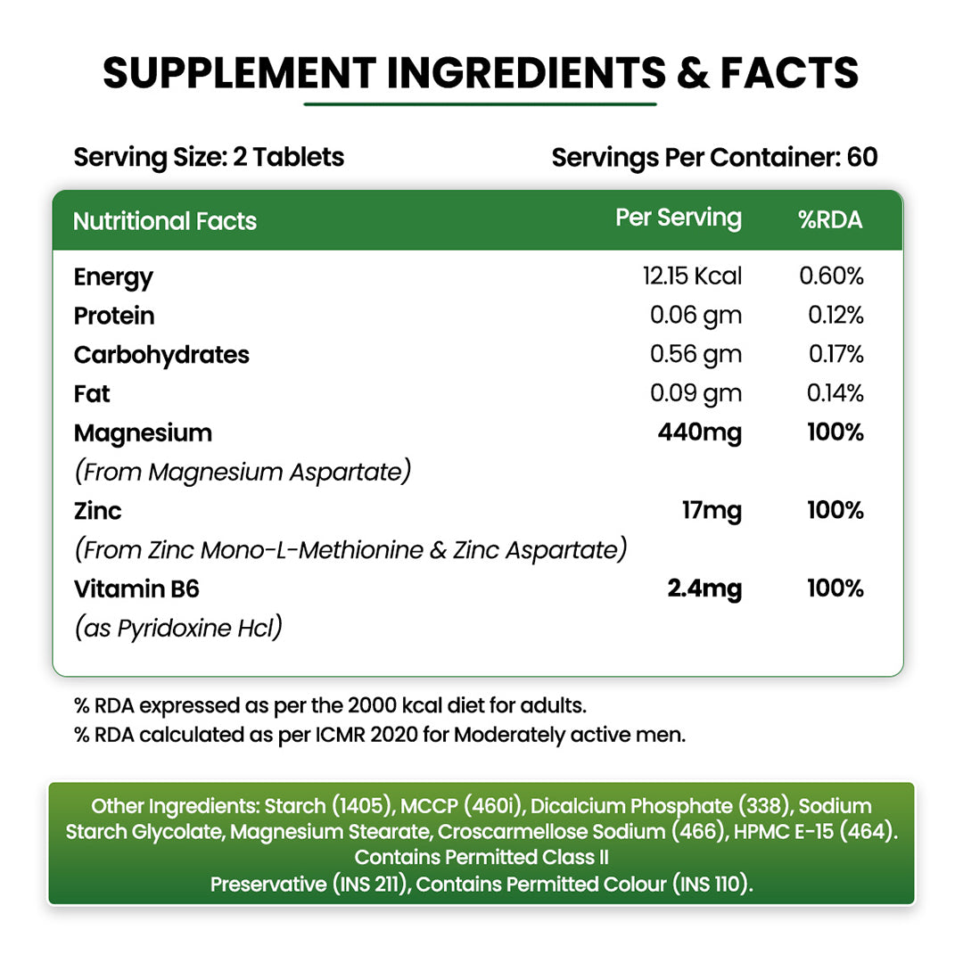 Vlado's Himalayan Organics ZMA Supplement with Zinc, Magnesium Aspartate & Vitamin B6 | Plant-Based Formula | 120 Veg Tablets