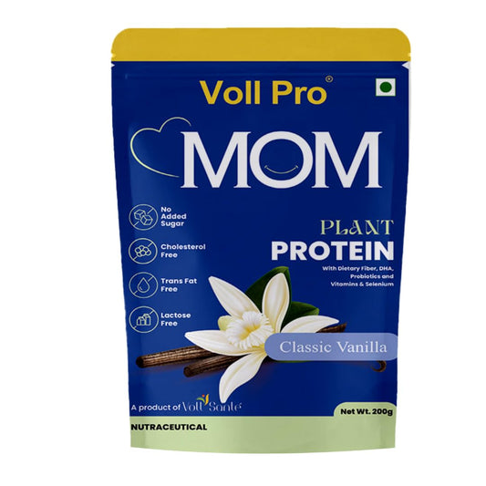 Voll Pro MOM Plant Protein Powder 200g | Classic Vanilla Flavour | Plant-Based Protein With Dietary Fiber, DHA ,Vitamins & Minerals | No Added Sugar | Lactose Free |Cholesterol & Trans Fat Free | Easy To Digest