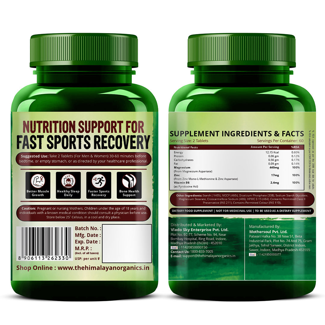 Vlado's Himalayan Organics ZMA Supplement with Zinc, Magnesium Aspartate & Vitamin B6 | Plant-Based Formula | 120 Veg Tablets
