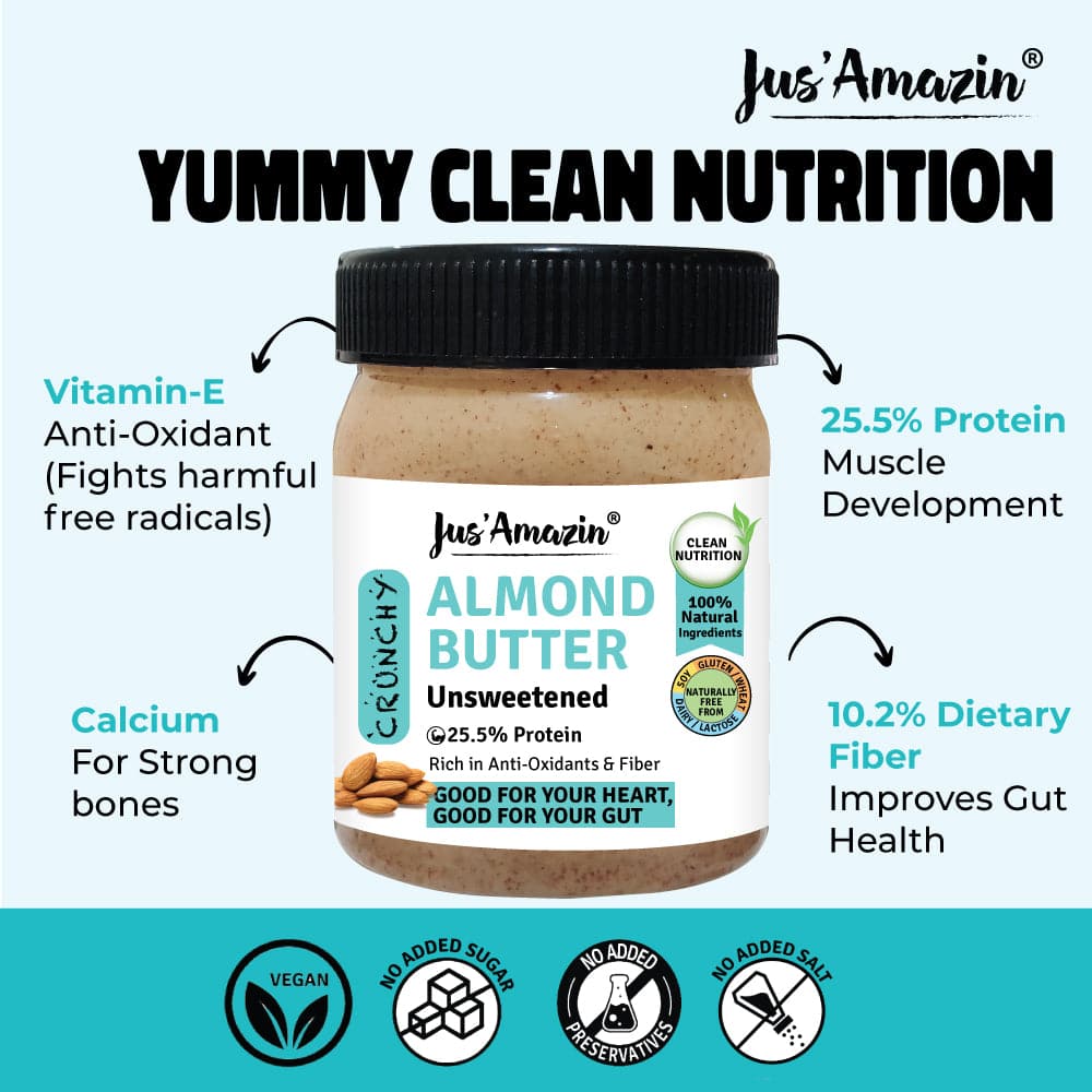 Jus Amazin CRUNCHY Almond Butter - Unsweetened (325g)