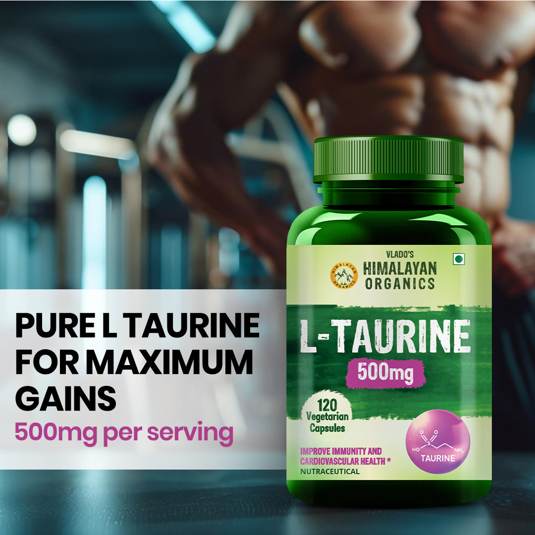 Vlado's Himalayan Organics L-Taurine 500mg Supplement | 120 Veg Capsules