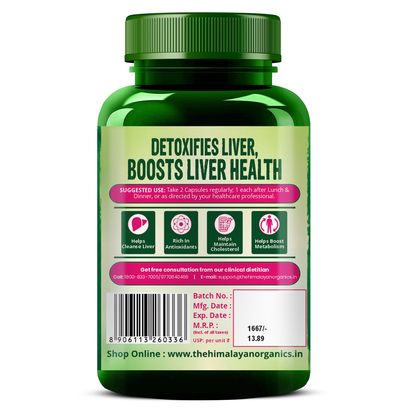 Vlado's Himalayan Organics Milk Thistle Extract Silymarin 800mg/Serve - 120 Veg Capsules