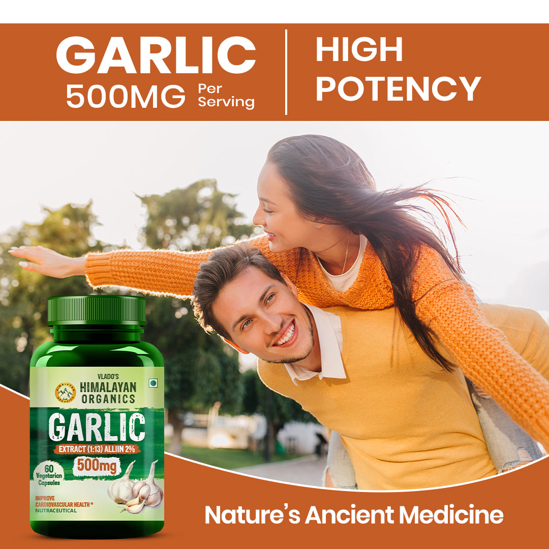Vlado’s Himalayan Organics Garlic 500mg Supplement | Extract (1:13) Allium Sativum - 60 Veg Capsules