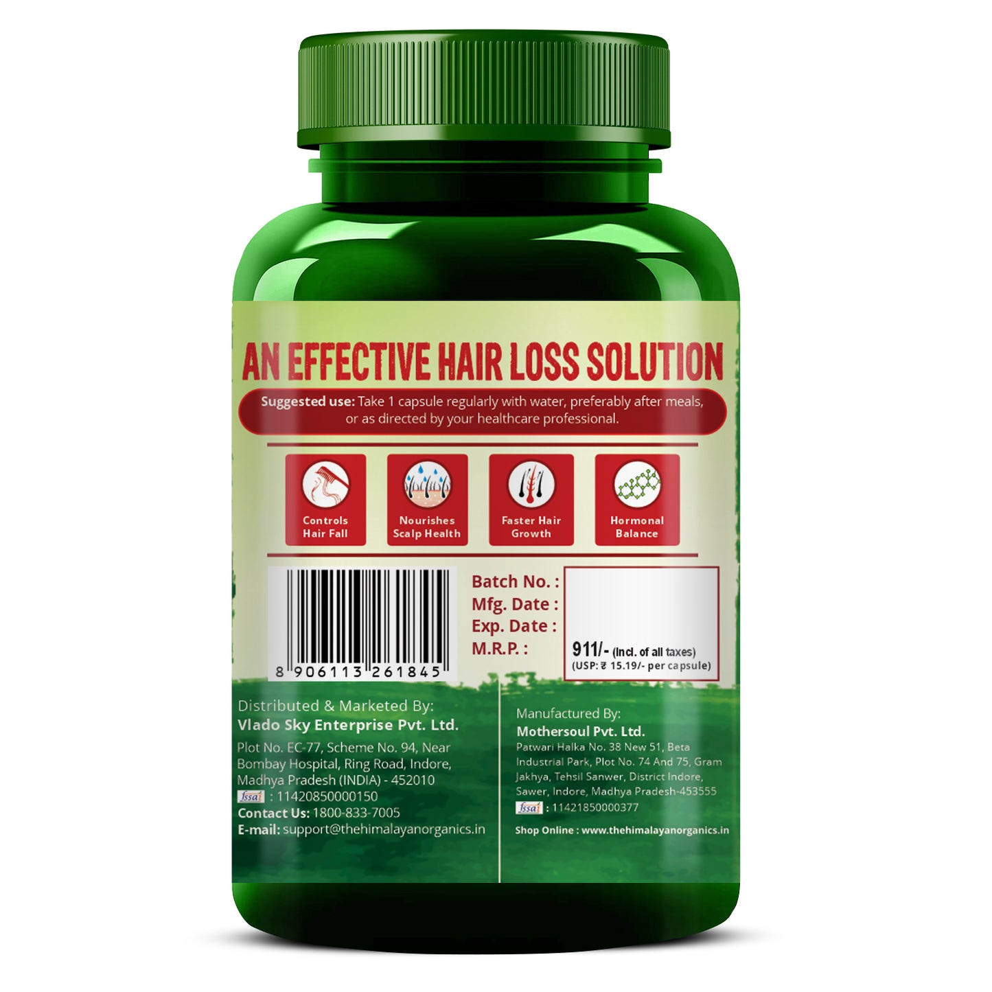 Vlado's Himalayan Organics Plant Based DHT Blocker | Nettle Extract | 60 Veg Capsules