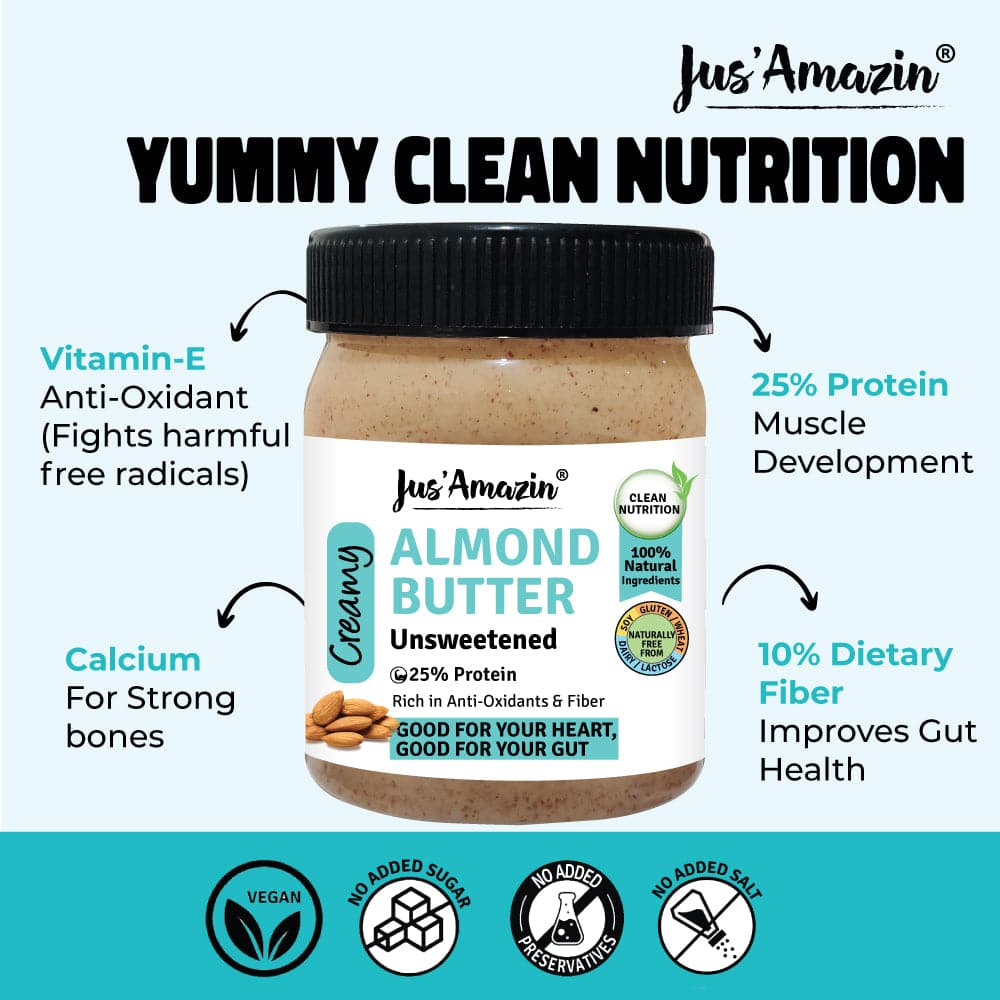 Jus Amazin Creamy Almond Butter - Unsweetened (325g)