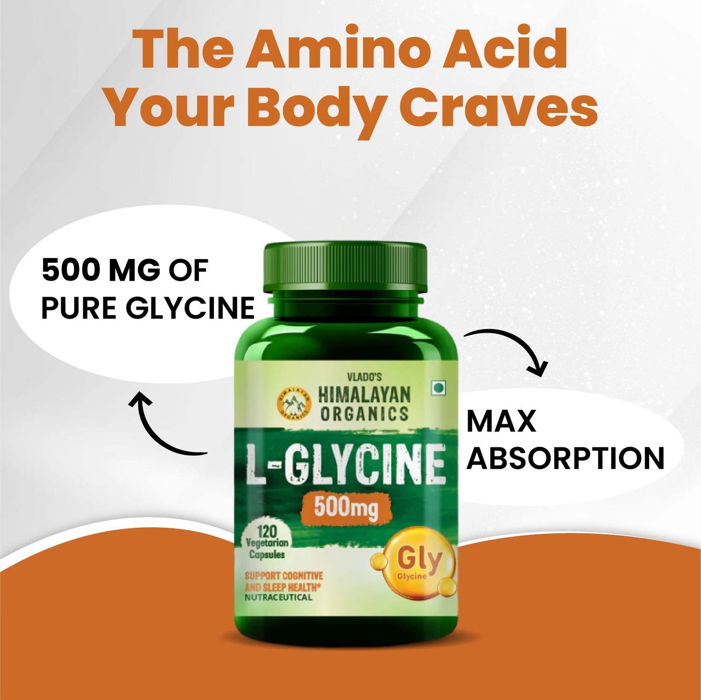 Vlado’s Himalayan Organics L-Glycine 500mg Supplement | 120 Veg Capsules