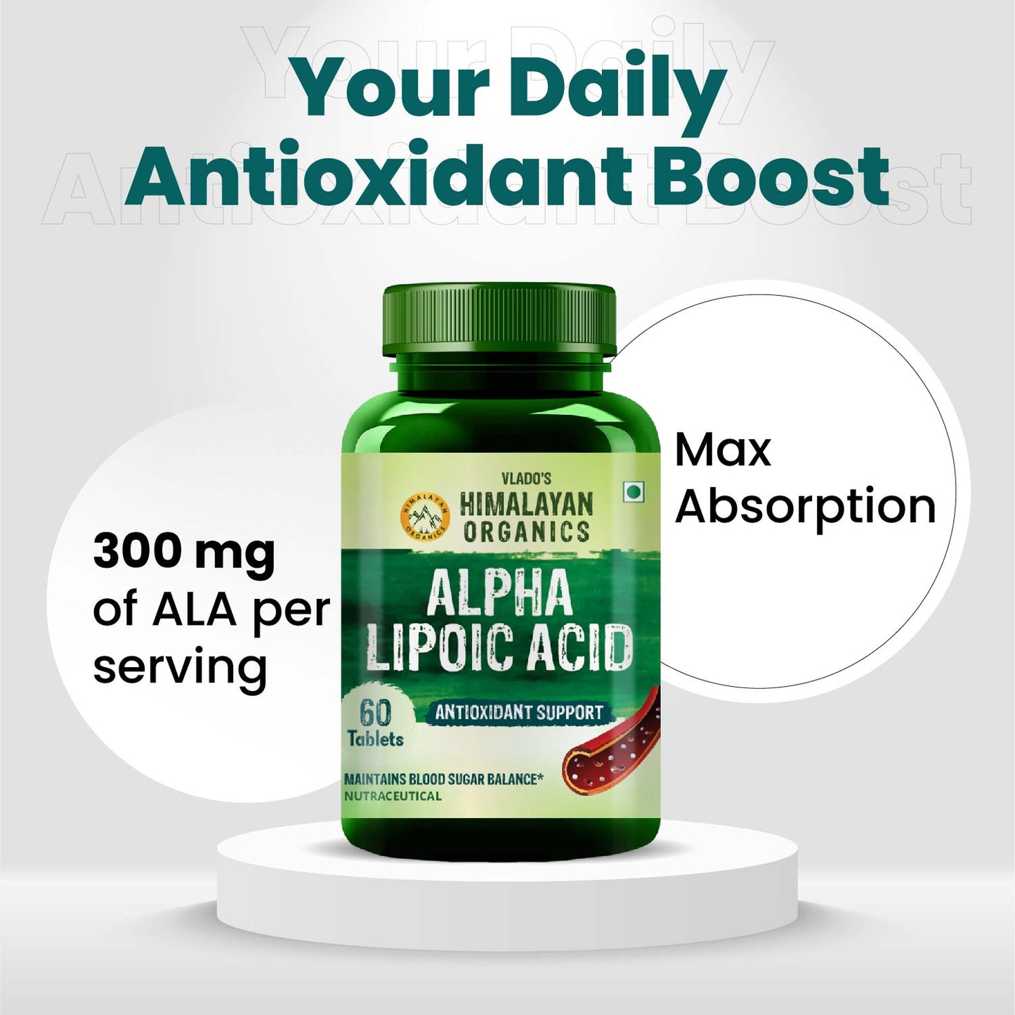 Vlado's Himalayan Organics Alpha Lipoic Acid 300mg | With Antioxidant Properties | 60 Veg Tablets