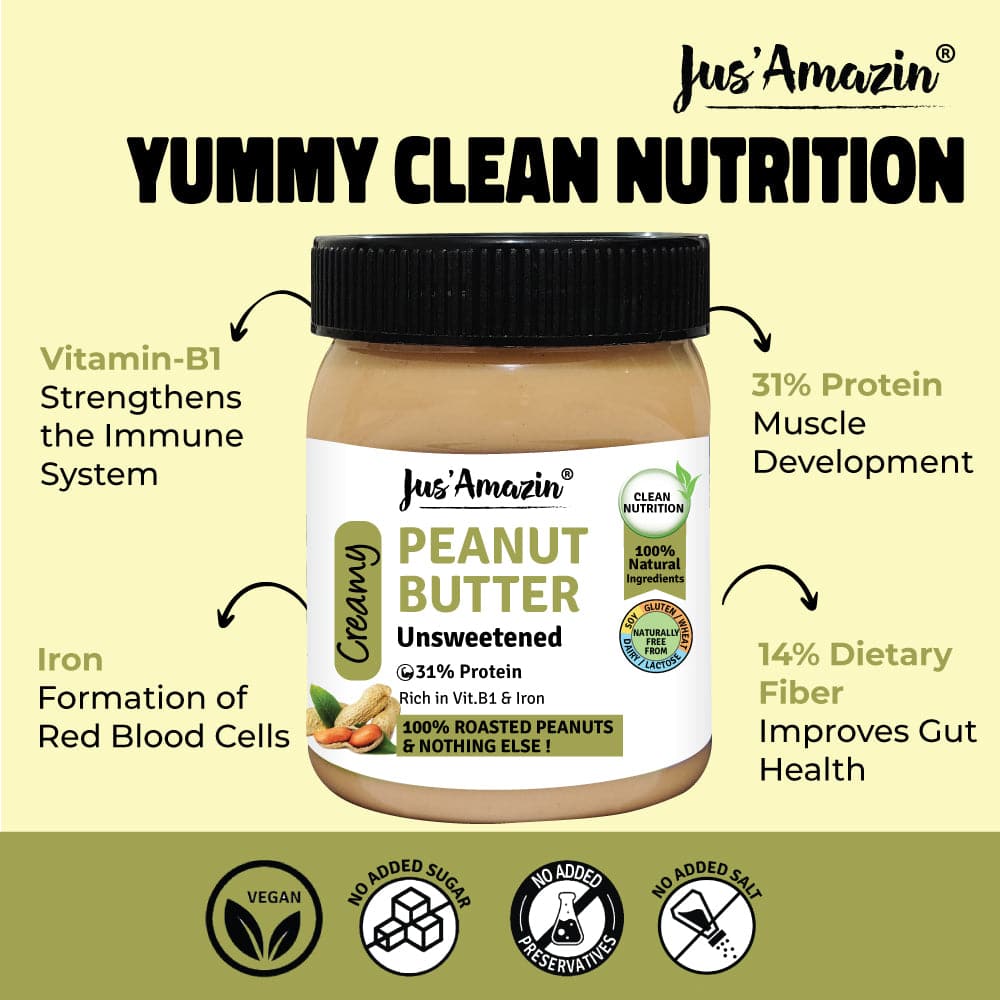 Jus Amazin Creamy Peanut Butter - Unsweetened 325g