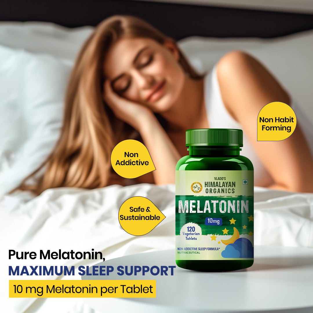 Vlado's Himalayan Organics Melatonin 10mg | Non-Habit Forming Supplement | 120 Veg Tablets