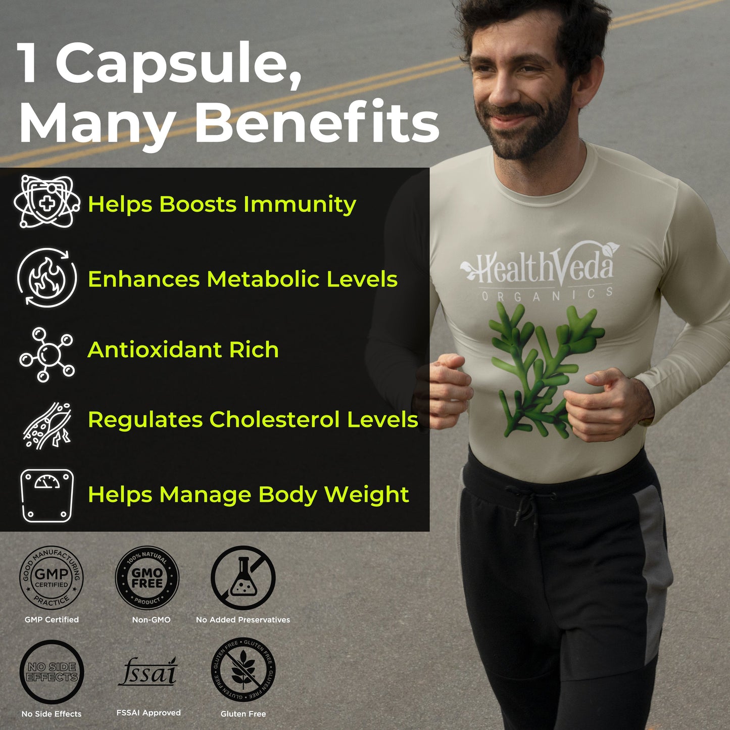 Health Veda Organics Plant Based Spirulina, 2000 mg | 120 Veg Capsules I Supports Weight Management & Boosts Immunity | For both Men & Women
