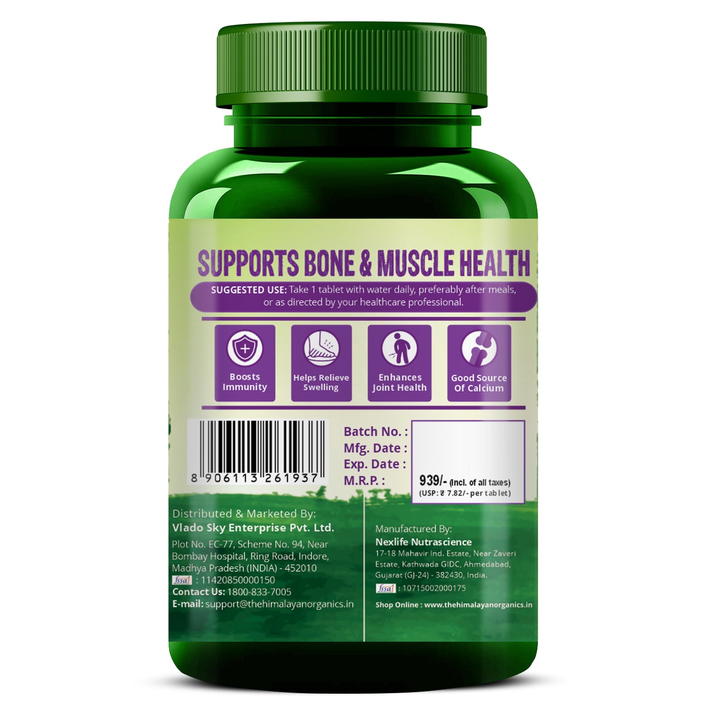 Vlado's Himalayan Organics Alfalfa Calcium Citrate Malate 1200mg with Vitamin D, K2, MK-7, B12, Zinc & Magnesium - 120 Veg Tablets
