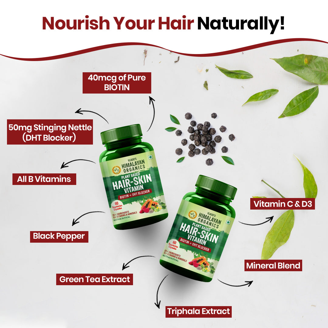 Vlado's Himalayan Organics Plant-Based Hair Vitamin with Biotin & DHT Blocker – 60 Veg Capsules