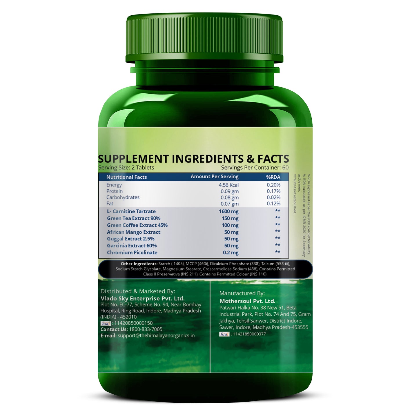 Vlado's Himalayan Organics L Carnitine 2000mg/Serve | 120 Veg Tablets