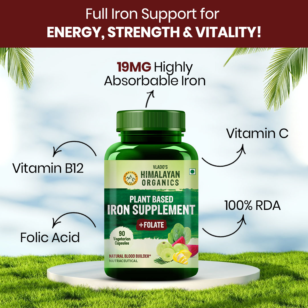Vlado's Himalayan Organics Plant Based Iron with Folate - 90 Veg Capsules