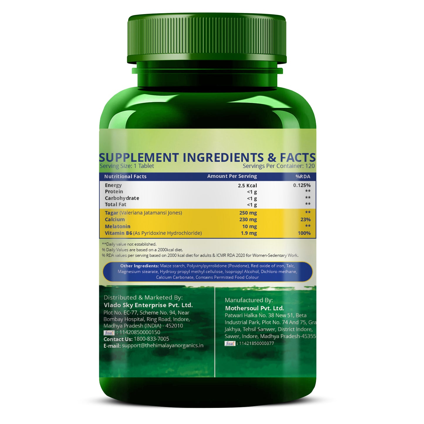 Vlado's Himalayan Organics Melatonin 10mg + Tagar 250mg | Potent Sleep Aid Formula | 120 Tabs