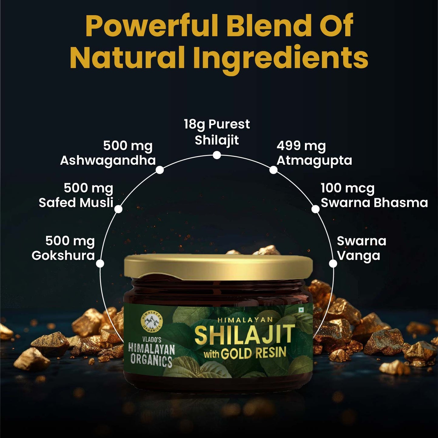 Vlado’s Himalayan Organics Shilajit Gold Resin with 24K Gold | Ayurvedic | 25g