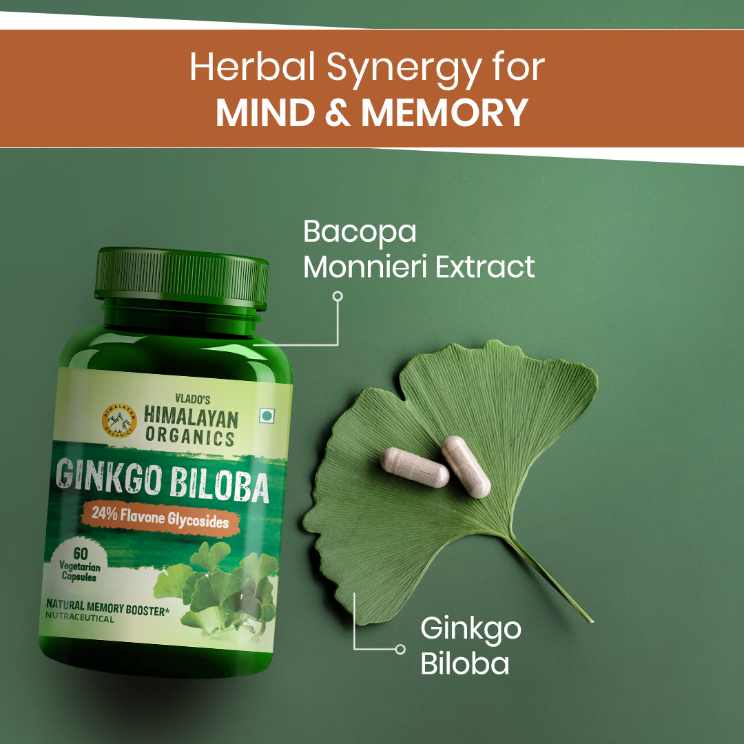 Vlado's Himalayan Organics Ginkgo Biloba 24% Flavone Glycoside 60 Veg Capsules
