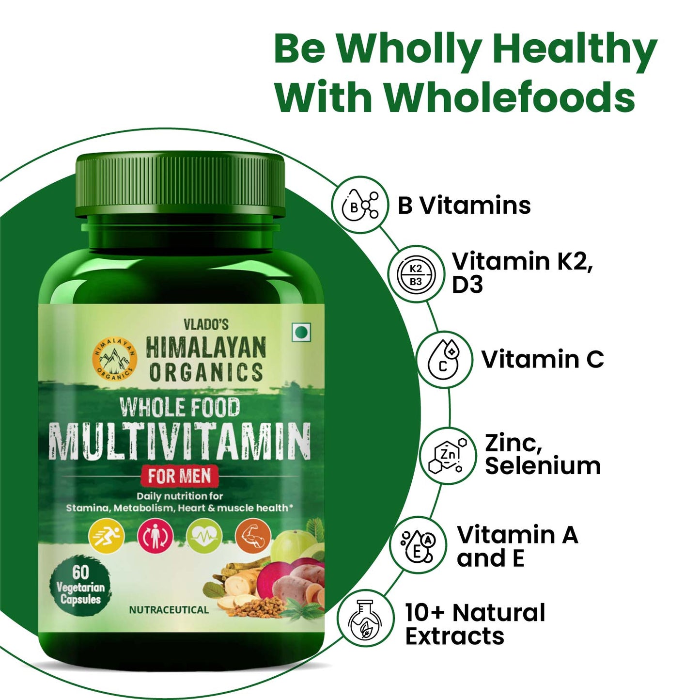 Vlado's Himalayan Organics Whole Food Multivitamin for Men | 60 Veg Capsules