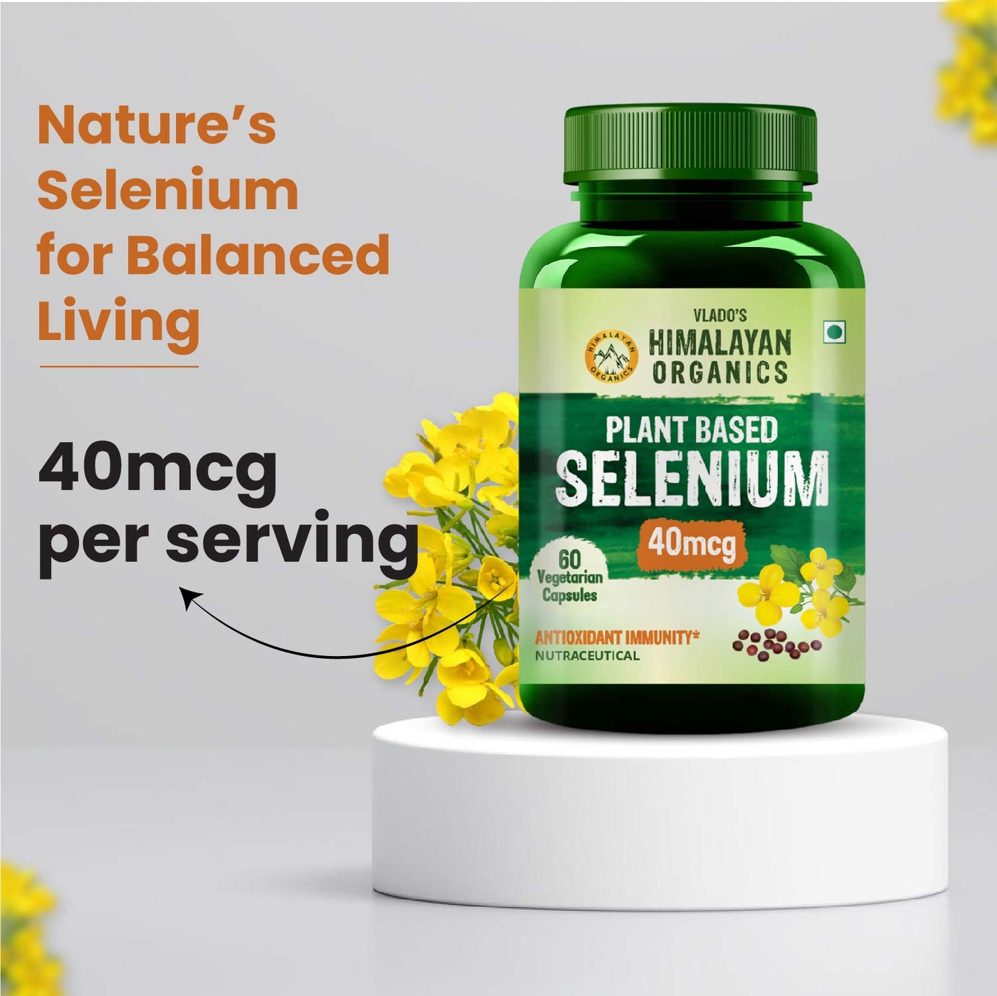 Vlado's Himalayan Organics Plant-Based Selenium 40mcg | 60 Veg Capsules | Dietary Supplement for Daily Wellness