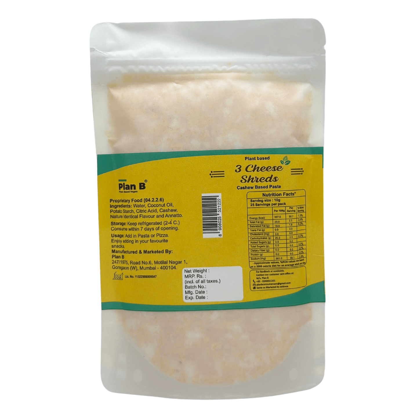 Plan B Plant-Based 3 Cheeze Shreds 200g | Vegan Cheddar, Mozzarella & Parmesan Blend | Dairy-Free, Lactose-Free, Gluten-Free | Ideal for Pizza, Pasta & Sandwiches