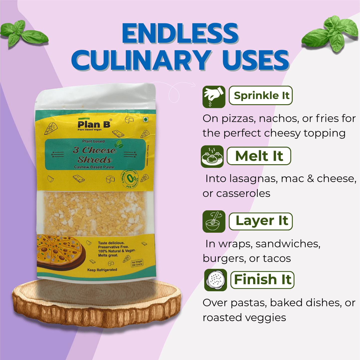 Plan B Plant-Based 3 Cheeze Shreds 200g | Vegan Cheddar, Mozzarella & Parmesan Blend | Dairy-Free, Lactose-Free, Gluten-Free | Ideal for Pizza, Pasta & Sandwiches