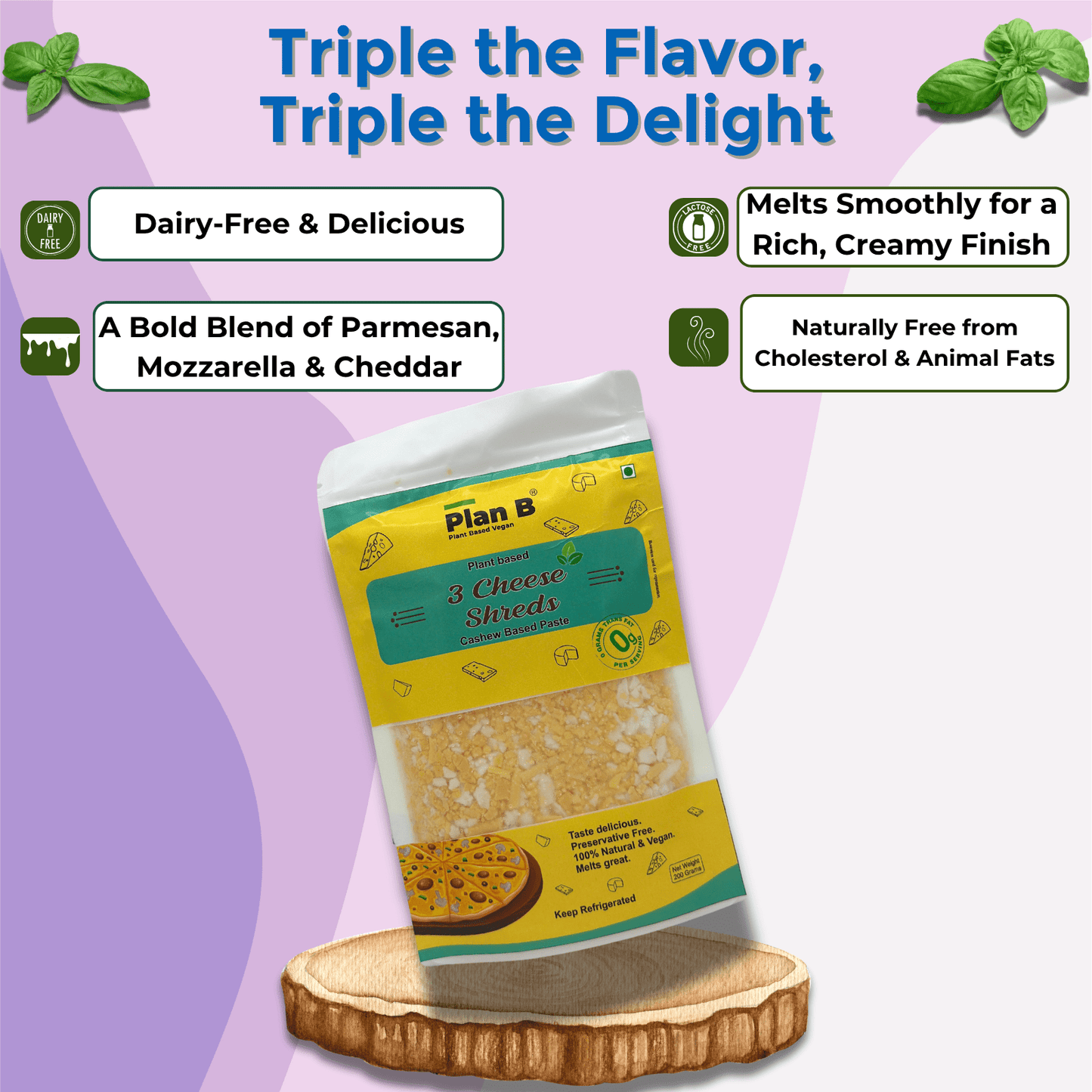Plan B Plant-Based 3 Cheeze Shreds 200g | Vegan Cheddar, Mozzarella & Parmesan Blend | Dairy-Free, Lactose-Free, Gluten-Free | Ideal for Pizza, Pasta & Sandwiches