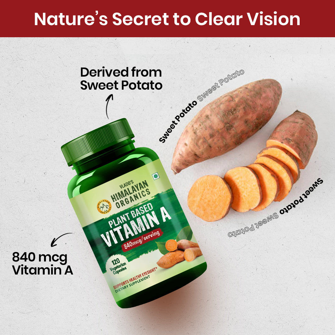 Vlado's Himalayan Organics Plant-Based Vitamin A Supplement | Sourced from Sweet Potato & Triphala | 120 Veg Capsules