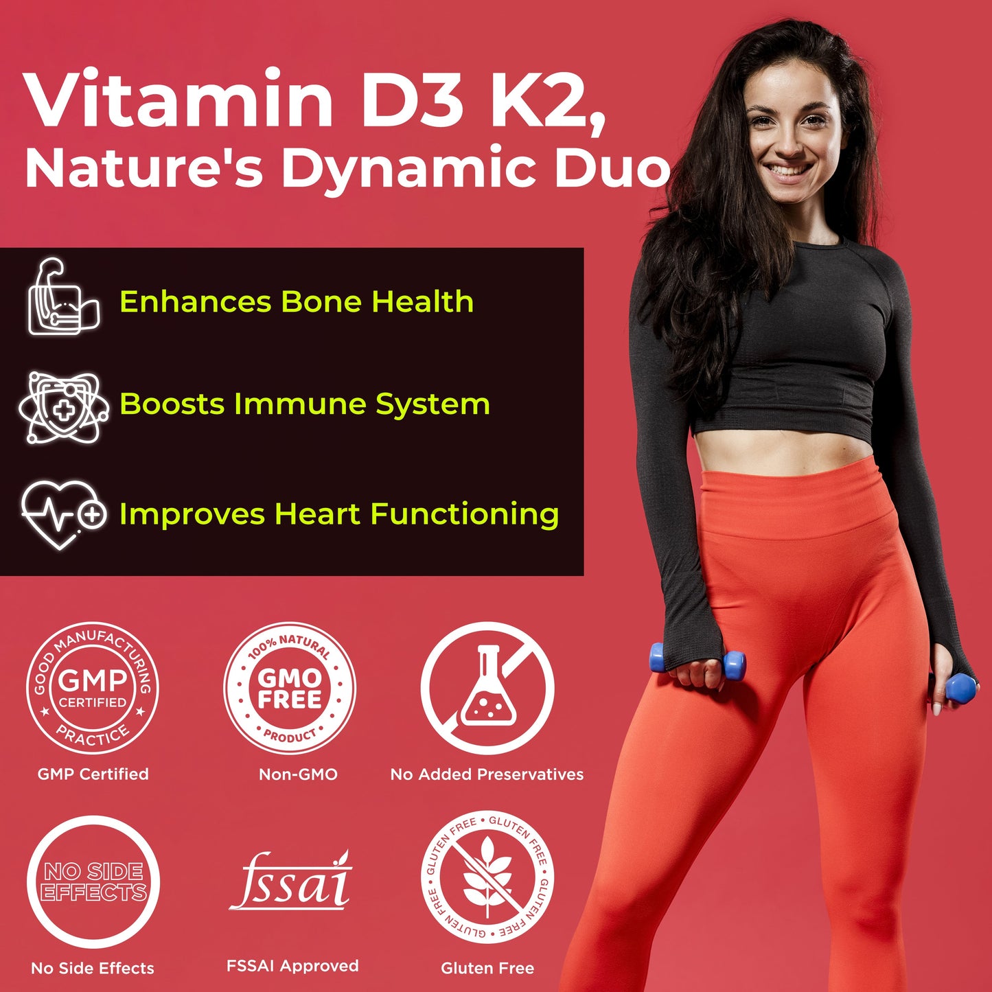Health Veda Organics Vitamin D3 (600 IU) + Vitamin K2 as MK7 Supplement (55mcg) | 60 Veg Tablets | Supports Healthy Bones, Immunity & Joint Health | For Men & Women