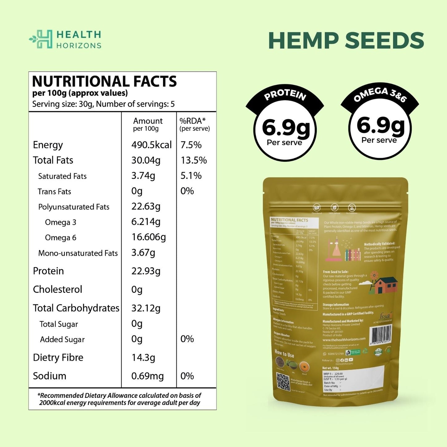 Health Horizons Roasted Hemp Seeds (500g)