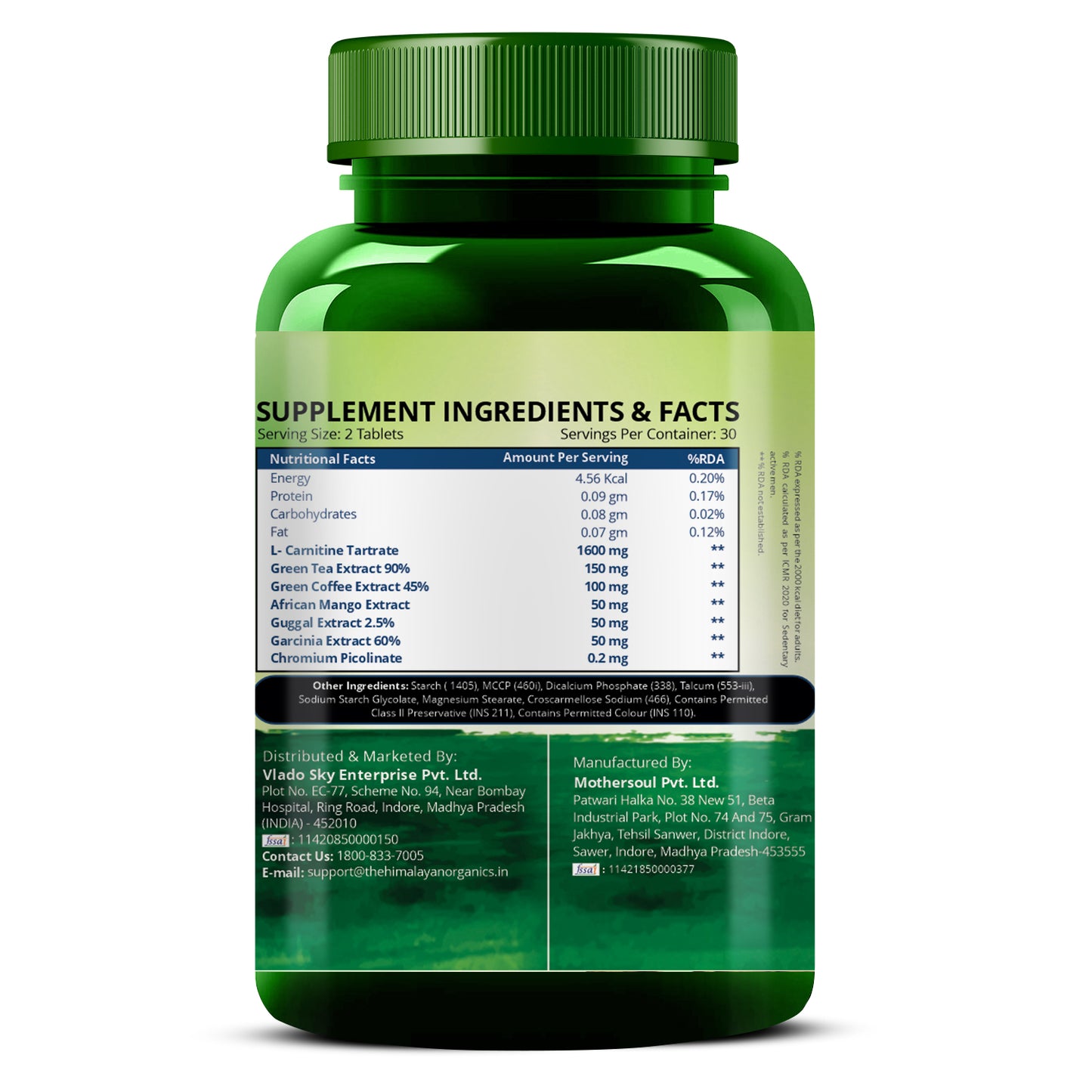 Vlado's Himalayan Organics L-Carnitine 2000 Mg | Healthy Weight Management | Supports Muscle Recovery, Boost Energy, Endurance, And Fat Burn - 60 Vegetarian Tablets