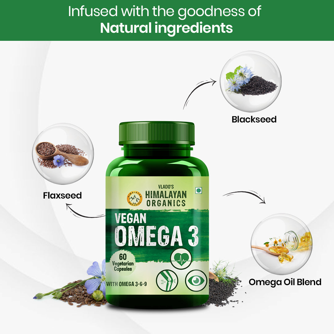 Vlado's Himalayan Organics Omega 3-6-9 Plant-Based Supplement with Flaxseed Oil – 60 Veg Capsules