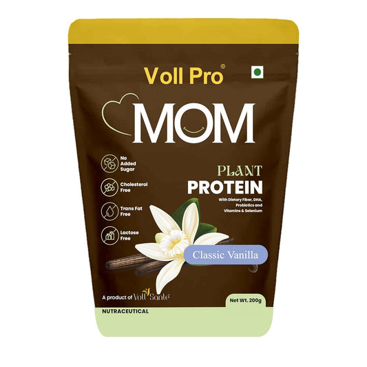 Voll Pro MOM Plant Protein Powder 200g | Swiss Chocolate Flavour | Plant-Based Protein with Dietary Fiber, DHA ,Vitamins & Minerals | No Added Sugar | Lactose Free | Cholesterol & Trans Fat Free | Easy To Digest