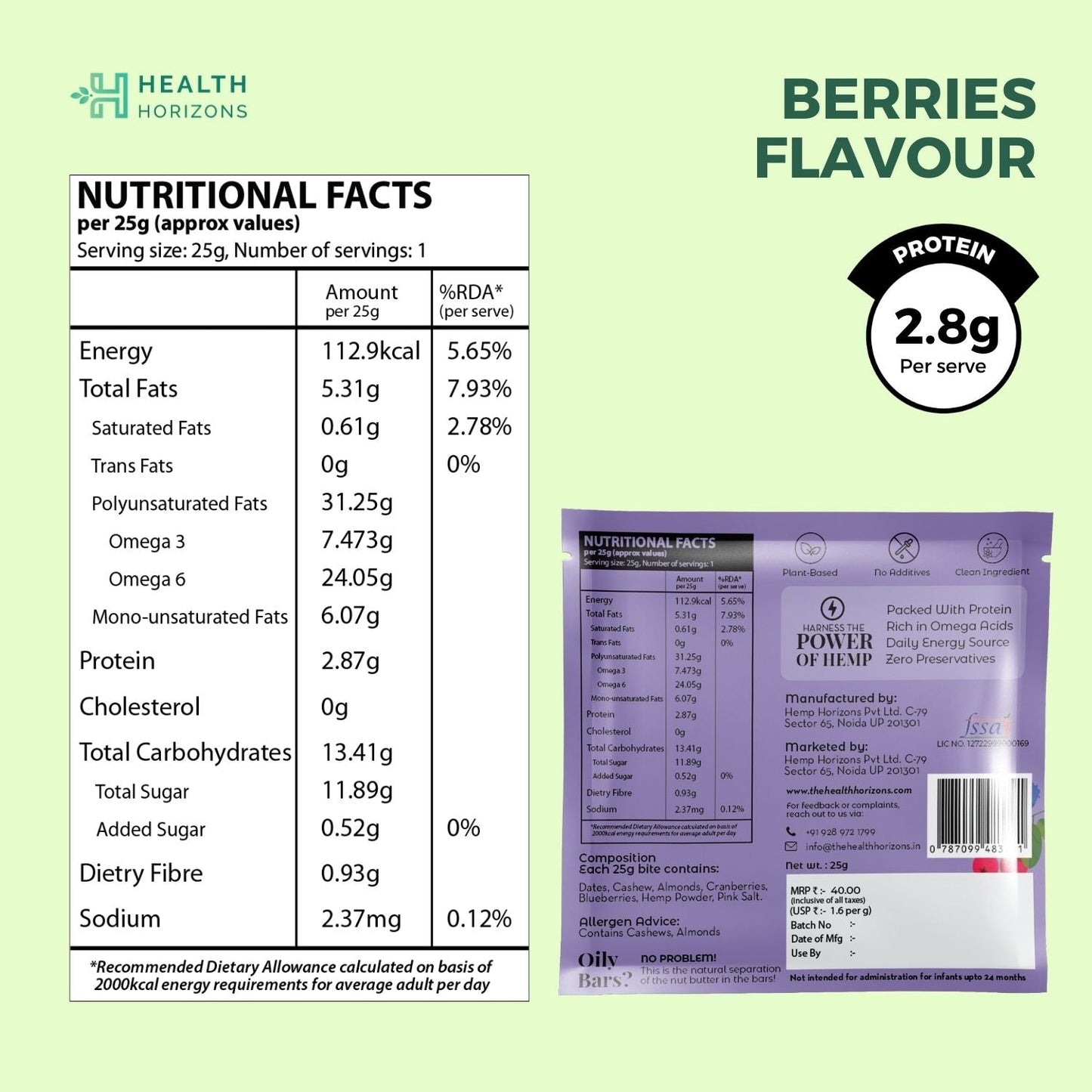 Health Horizons Plant Protein Bites (25g X Pack of 6) | Cocoa, Orange & Berries Flavour |4.7g Protein per bite